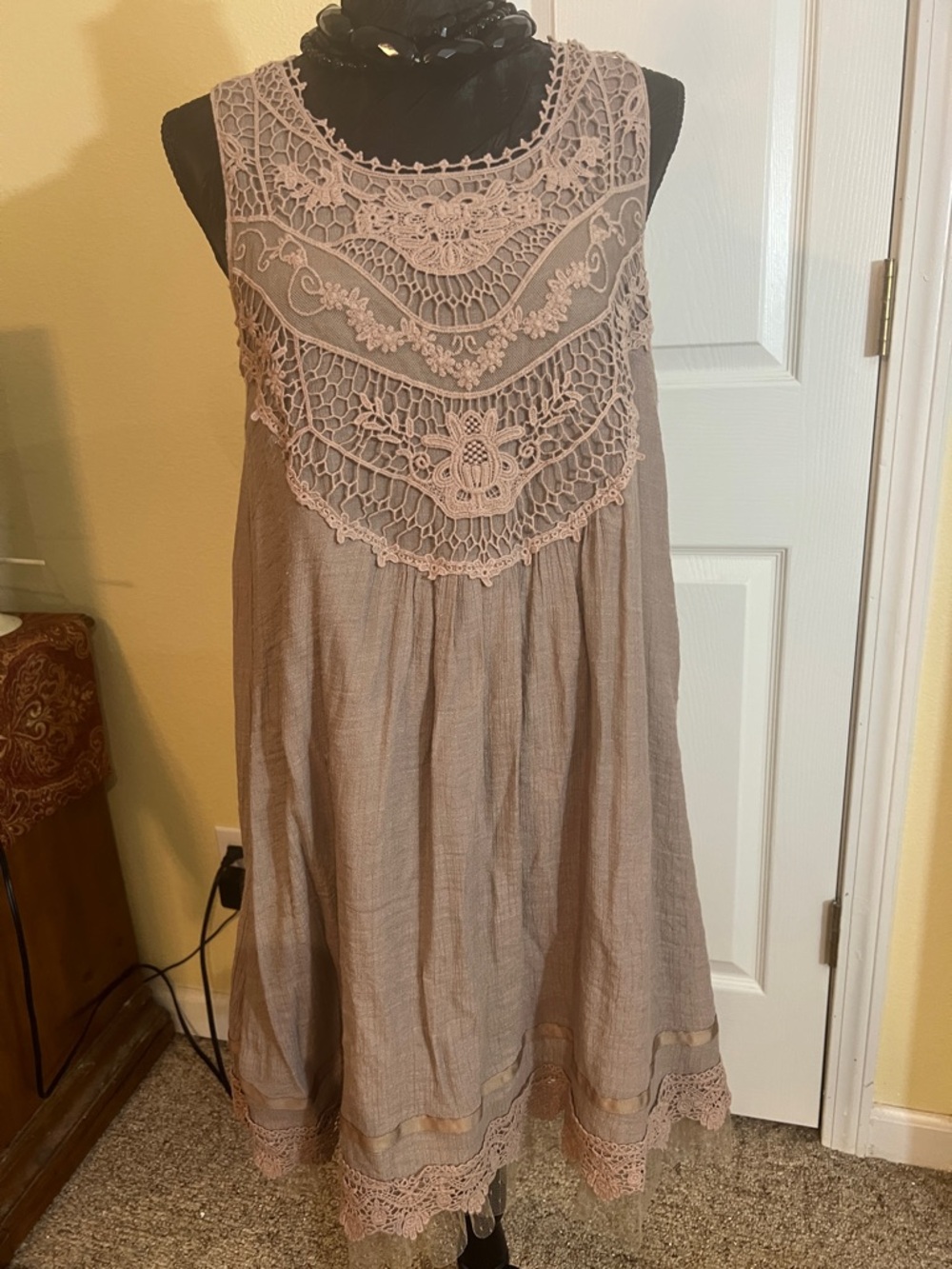 indigo soul Mauve Crochet Yoke Midi Dress